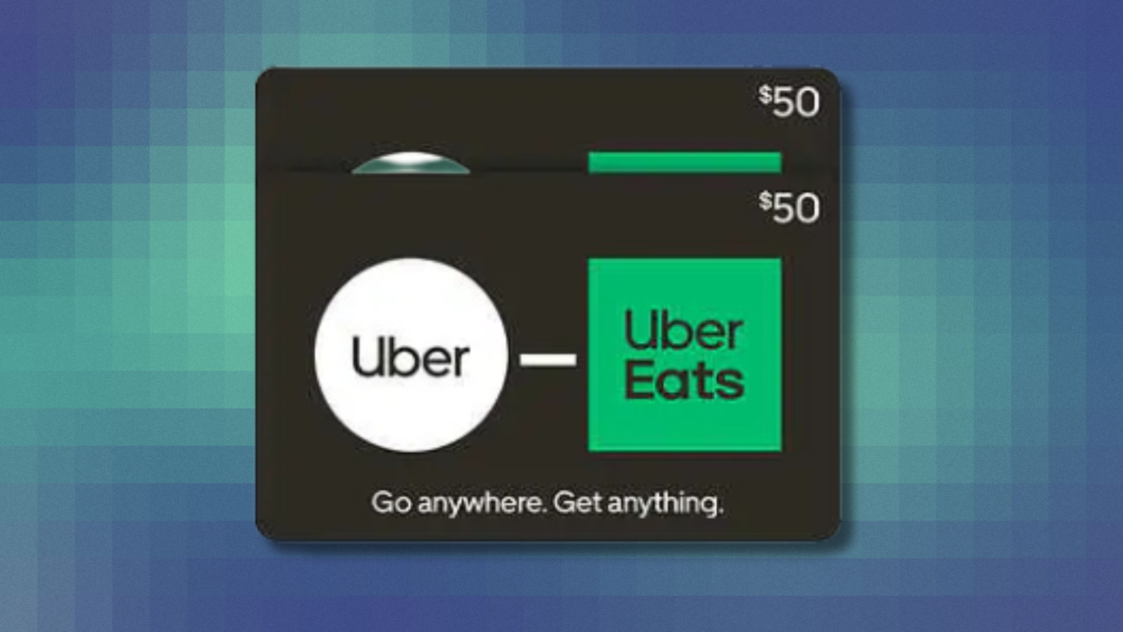 Uber gift cards on blue and green pixelated background