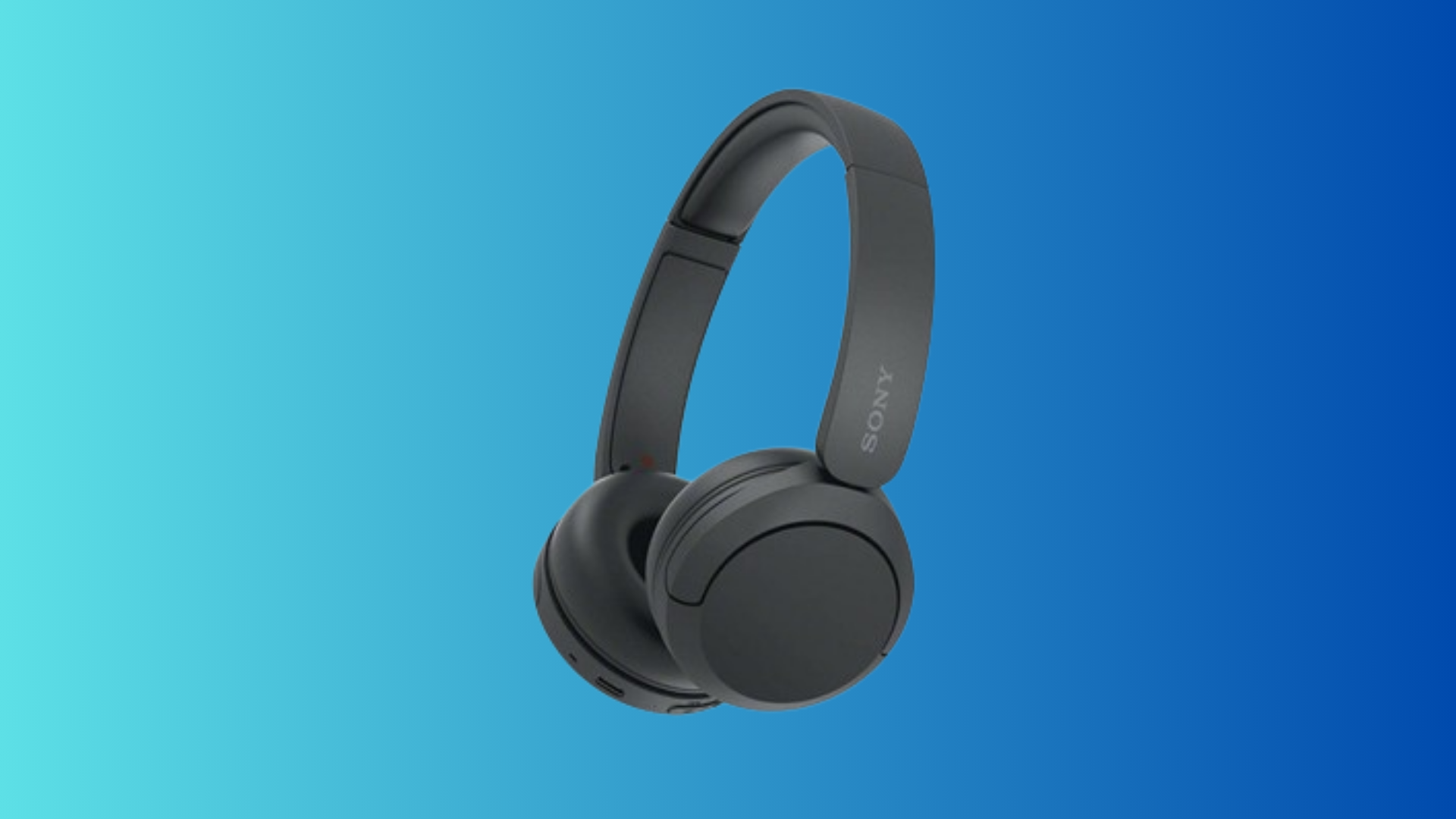 Sony WH-CH520 headphones on blue background.