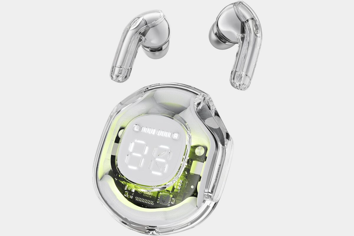 Transparent earbuds with charging case