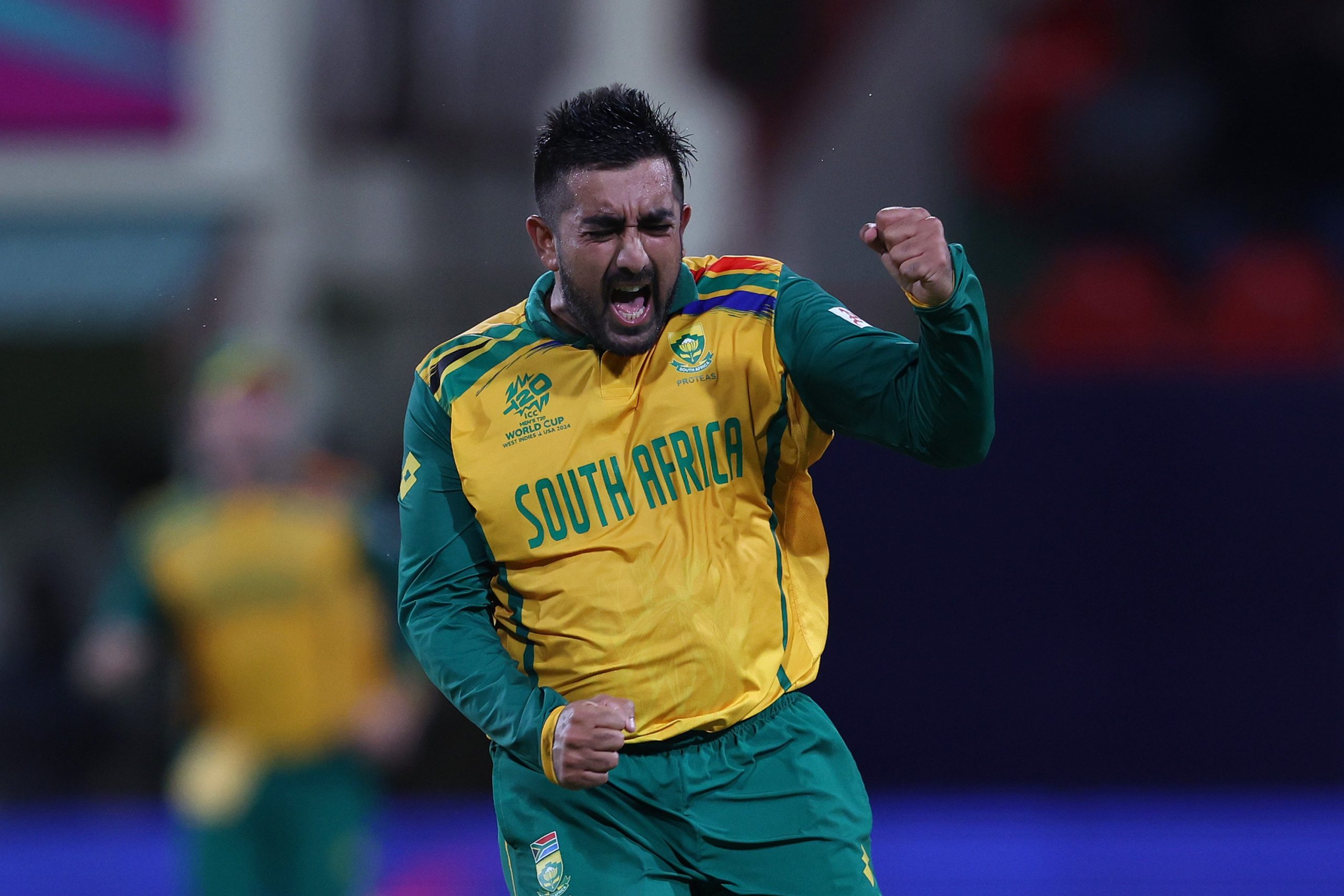 Tabraiz Shamsi of South Africa celebrating