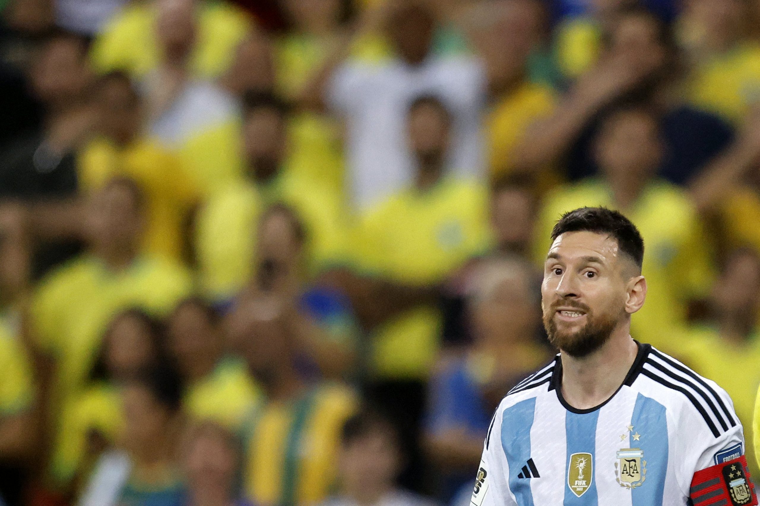 Argentina's forward Lionel Messi gestures