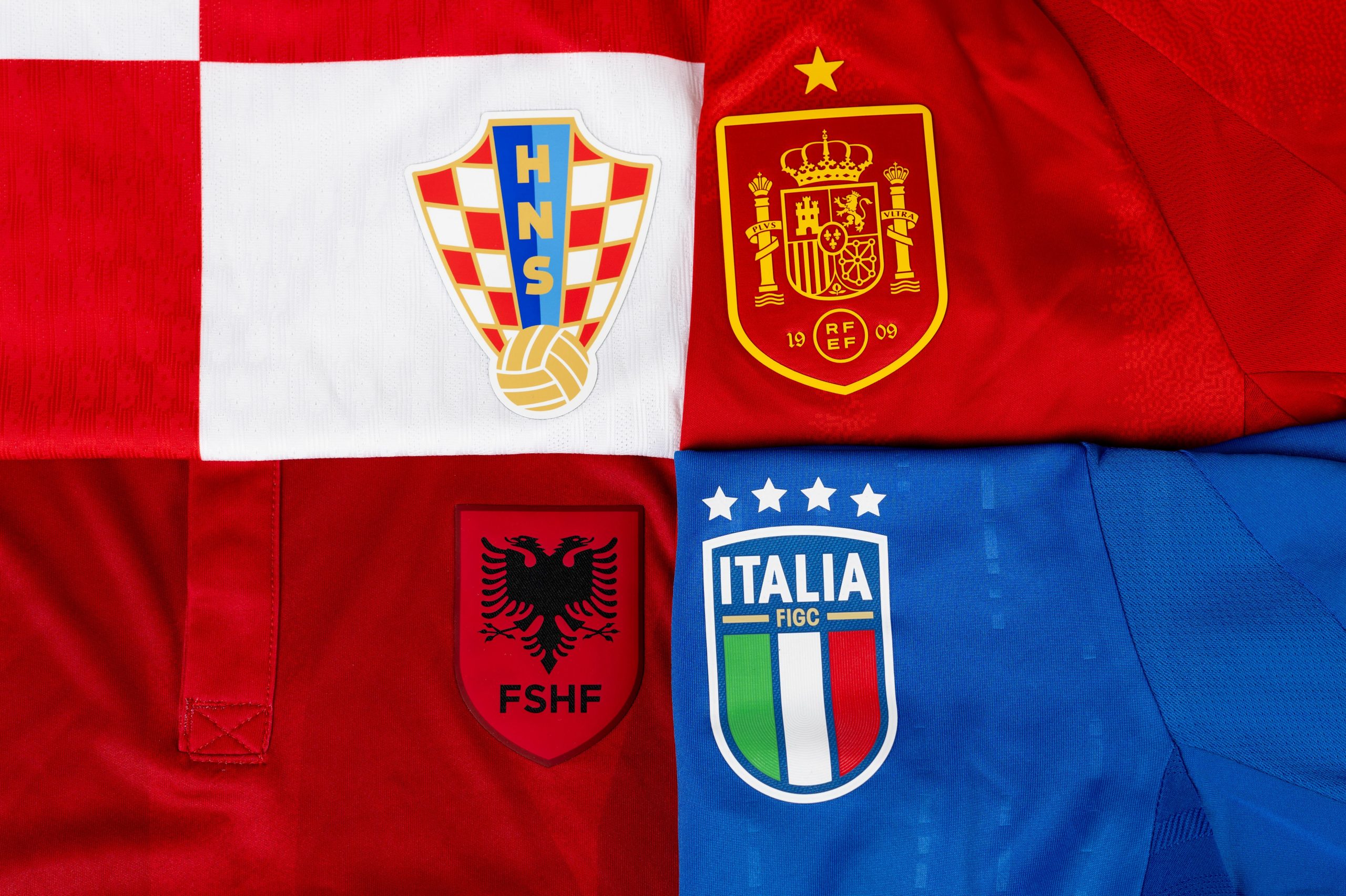 A detailed view of the badge of Croatia, Spain, Albania and Italy