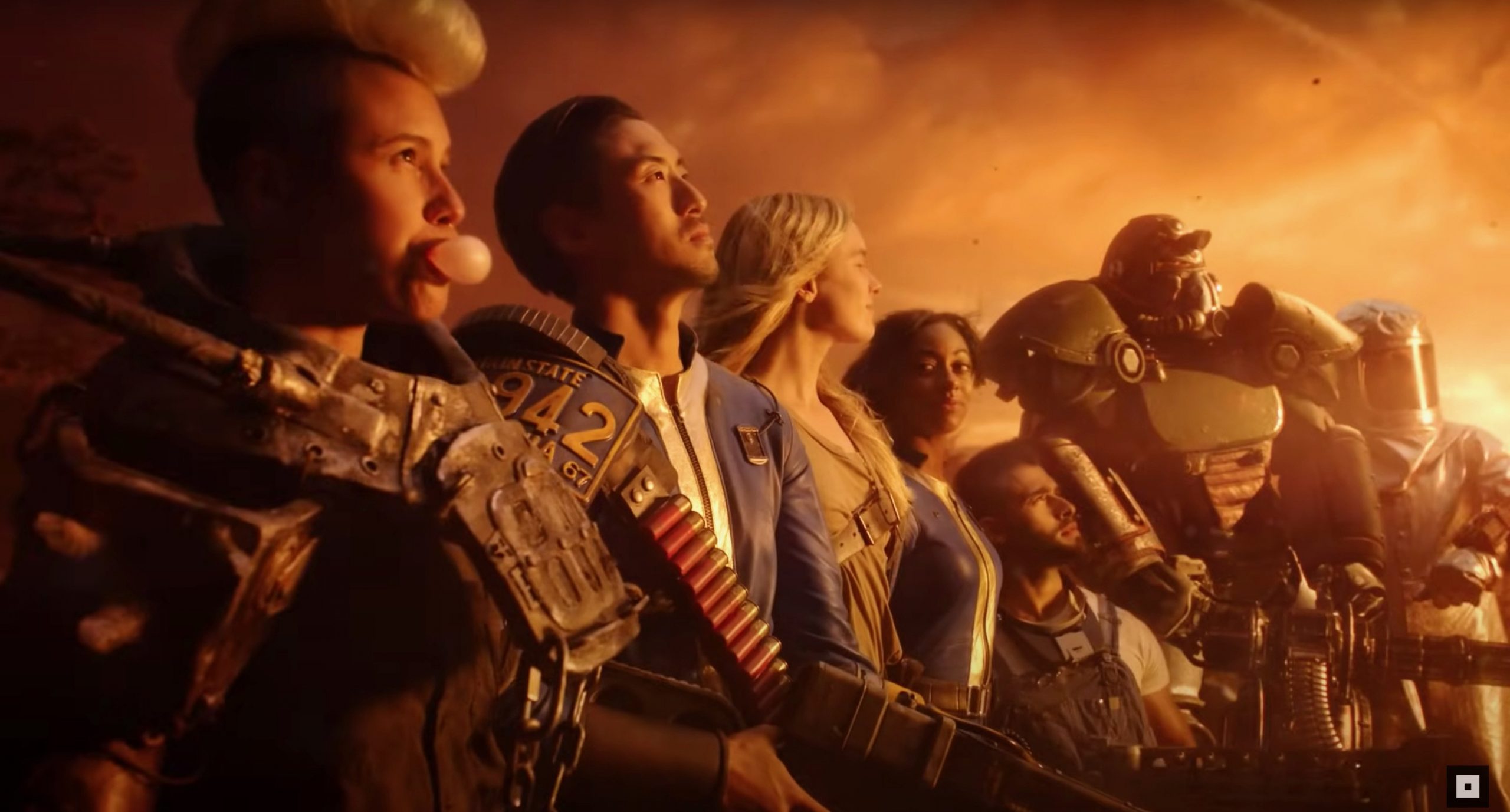 screenshot from 'fallout 76' cinematic trailer with video game characters