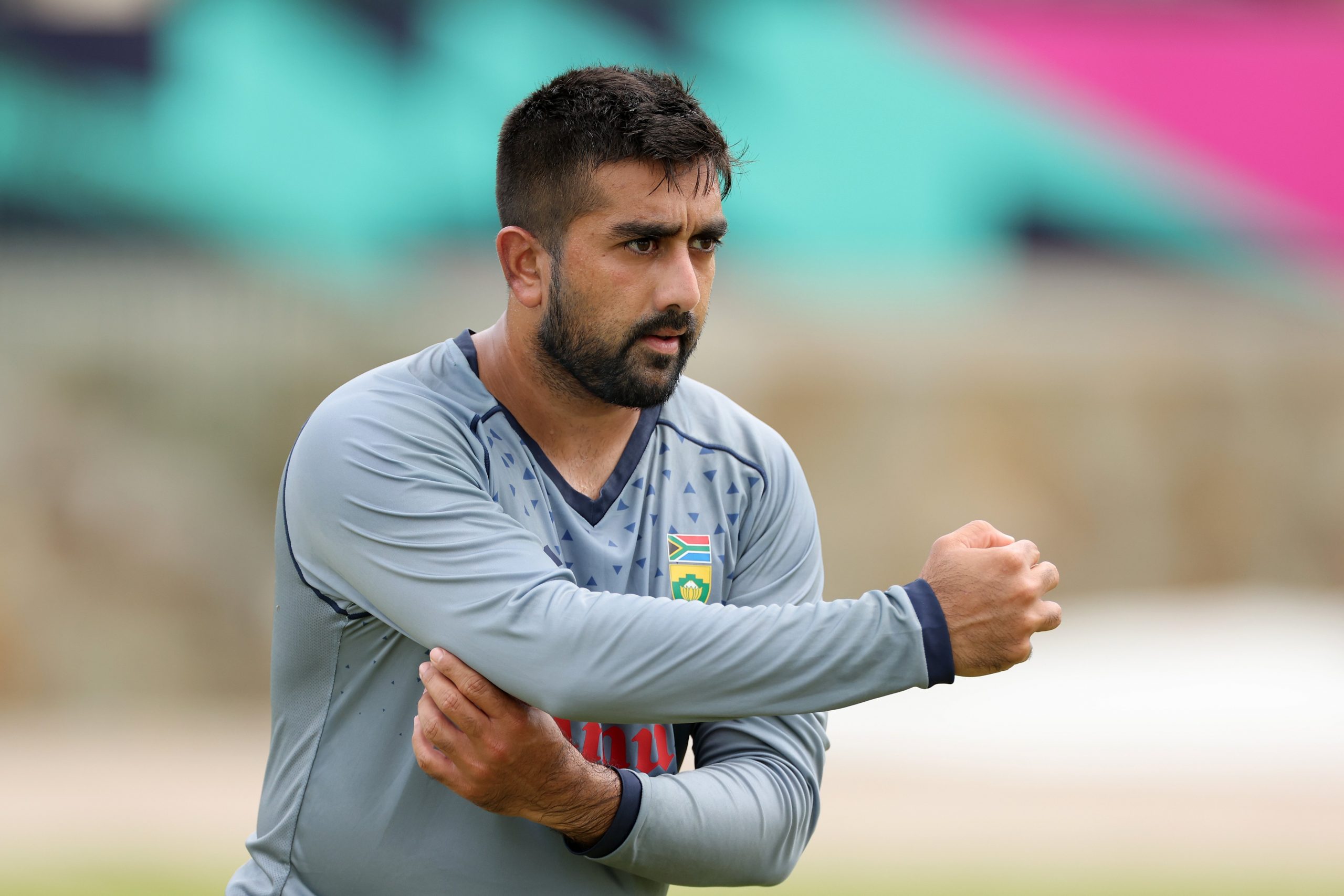 Tabraiz Shamsi of South Africa bowls