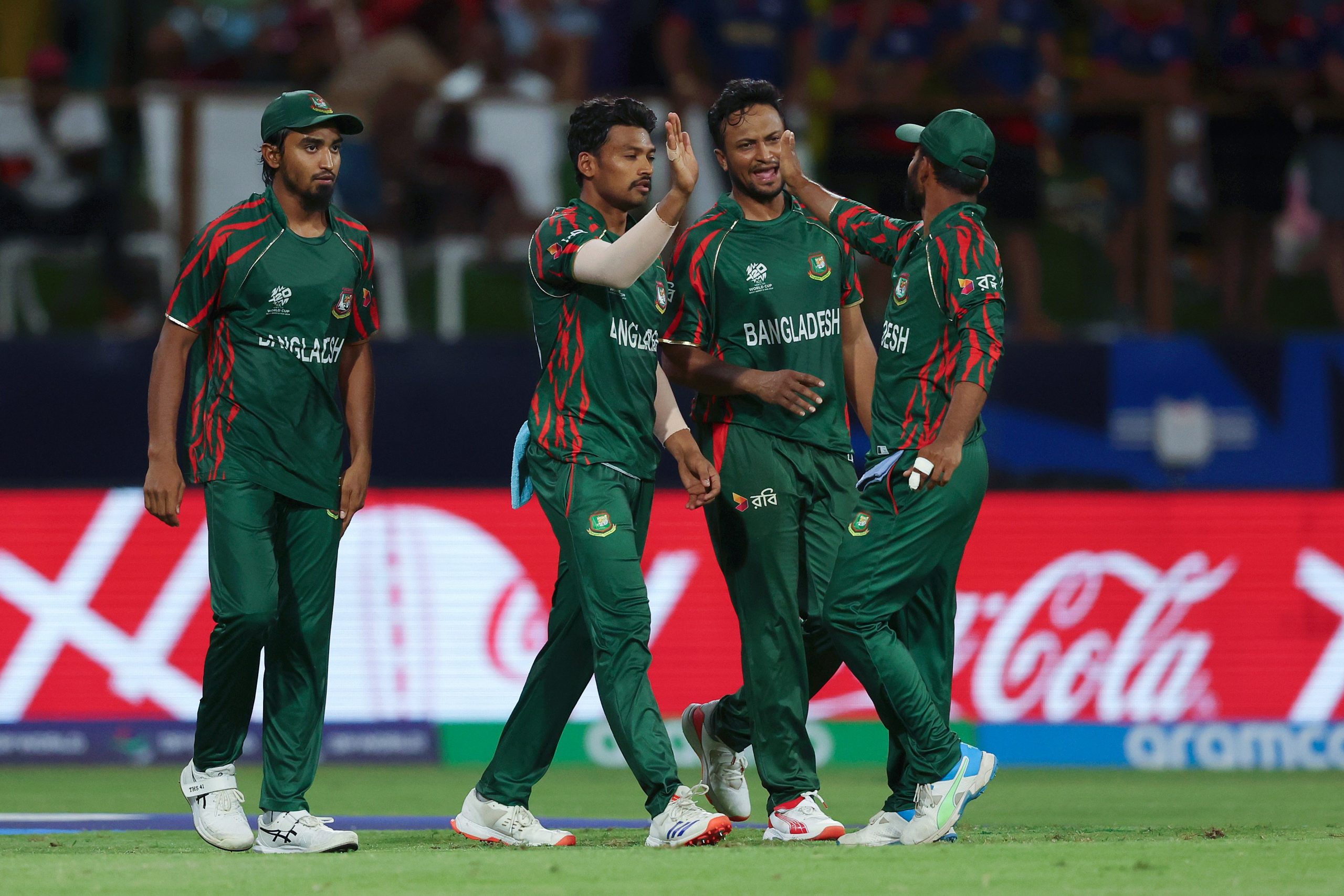 : Najmul Hossain Shanto of Bangladesh celebrates with teammates