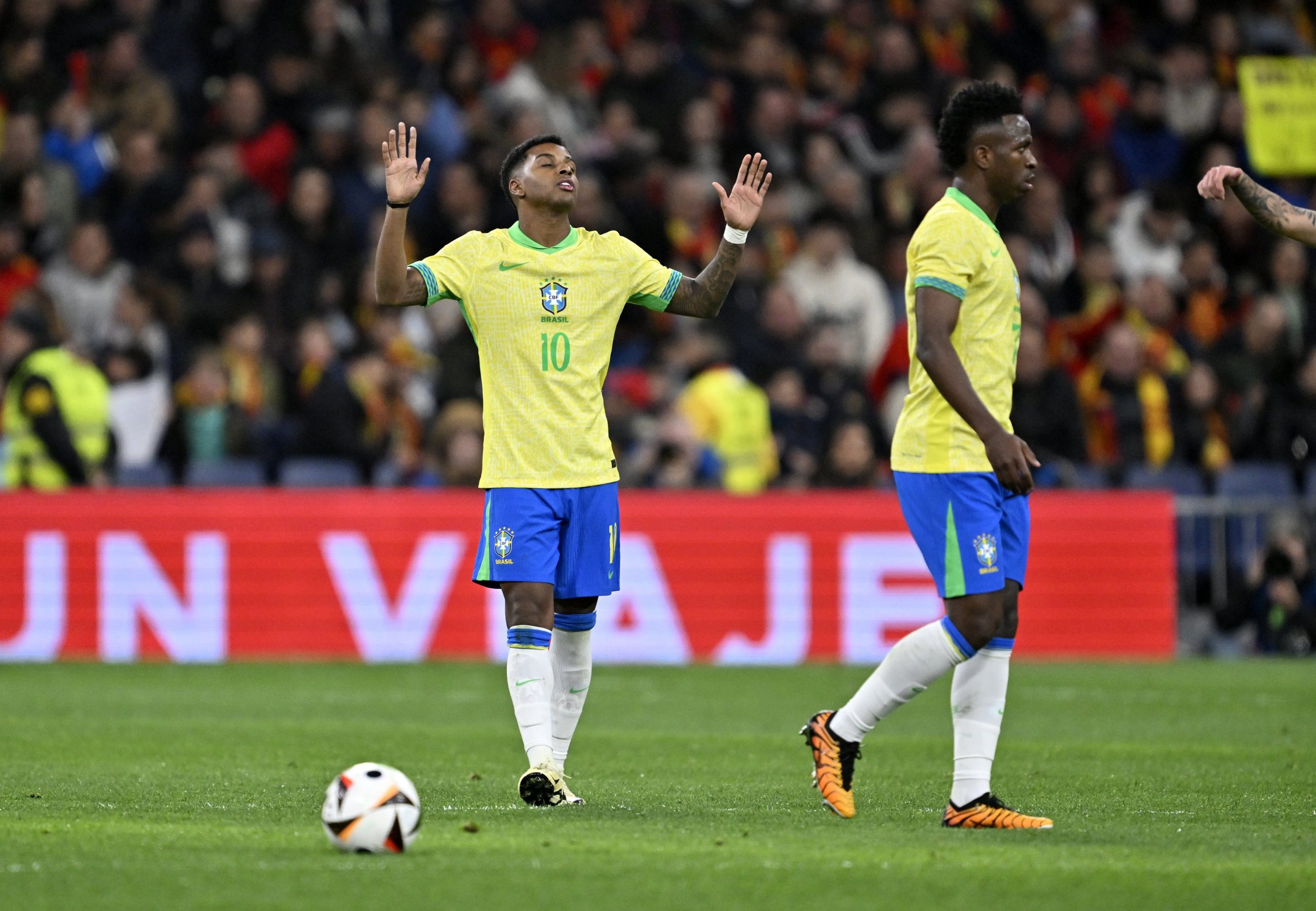 Rodrygo Goes of Brazil celebrates after scoring