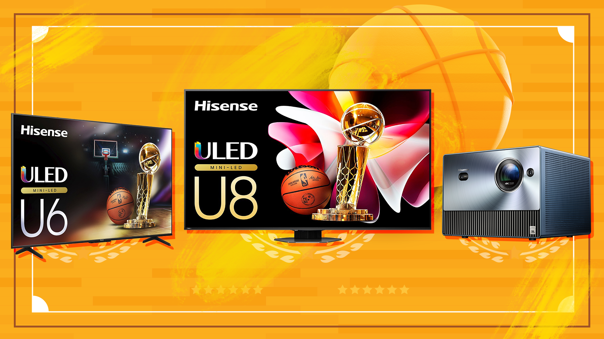 Collage of Hisense TVs & Projector