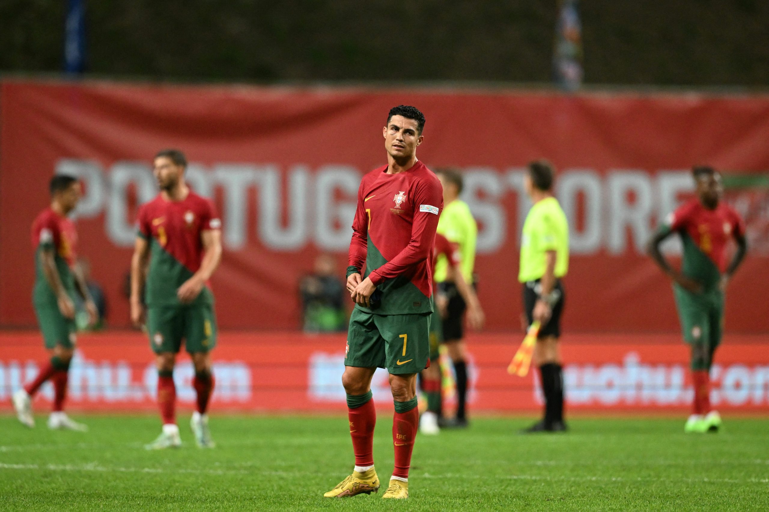 Ronaldo stands on the pitch