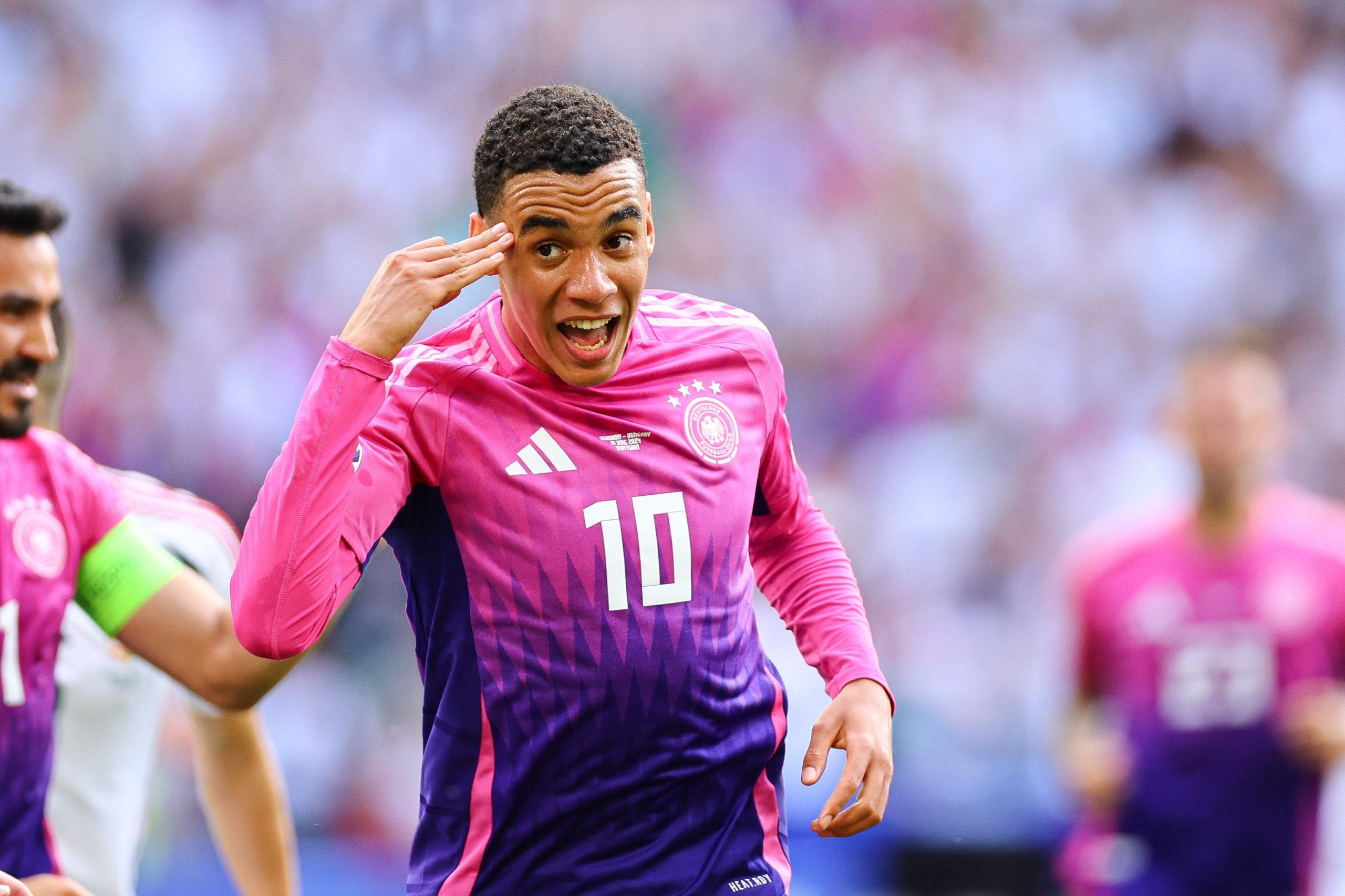 Jamal Musiala of Germany celebrates scoring a goal