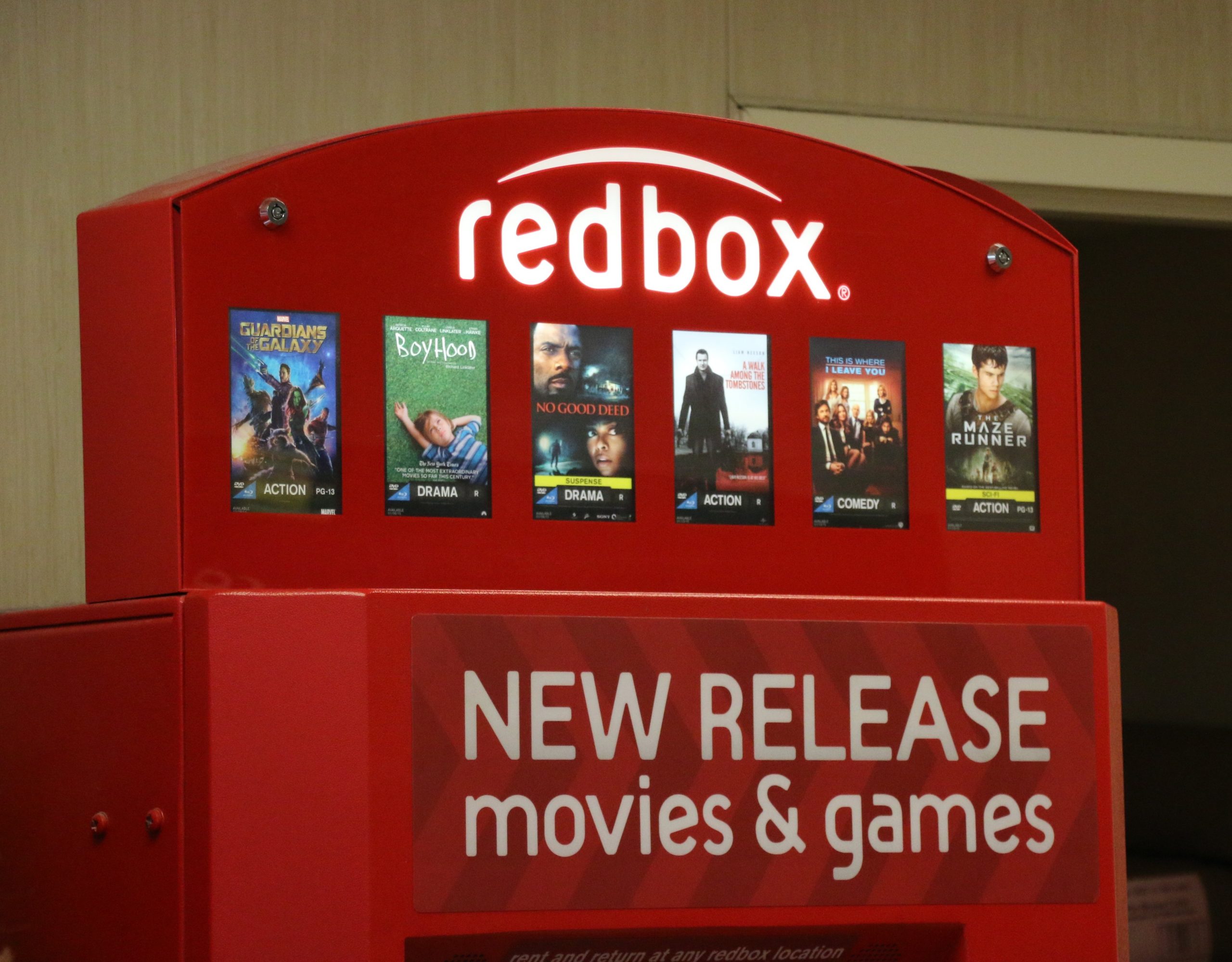 A physical Redbox outside a grocery store. 