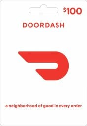 Doordash gift card with "$100" denomination in top right corner