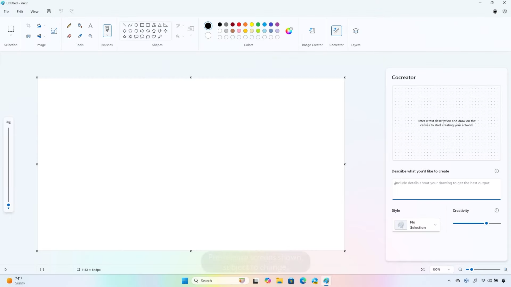 Cocreator feature on Windows 11 Paint