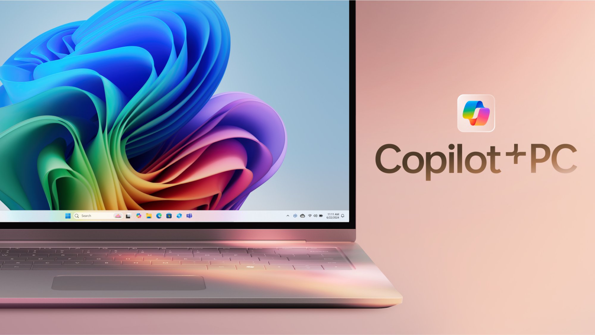 A laptop next to a "Copilot" logo, and a words "Copilot+PC"