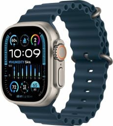 an apple watch ultra 2 with a dark blue wristband