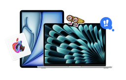 An iPad and MacBook surrounded by an Apple gift card and other Apple decals.