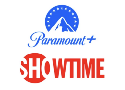 Blue Paramount+ logo and red Showtime logo on white background