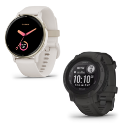 Garmin smartwatches on white background