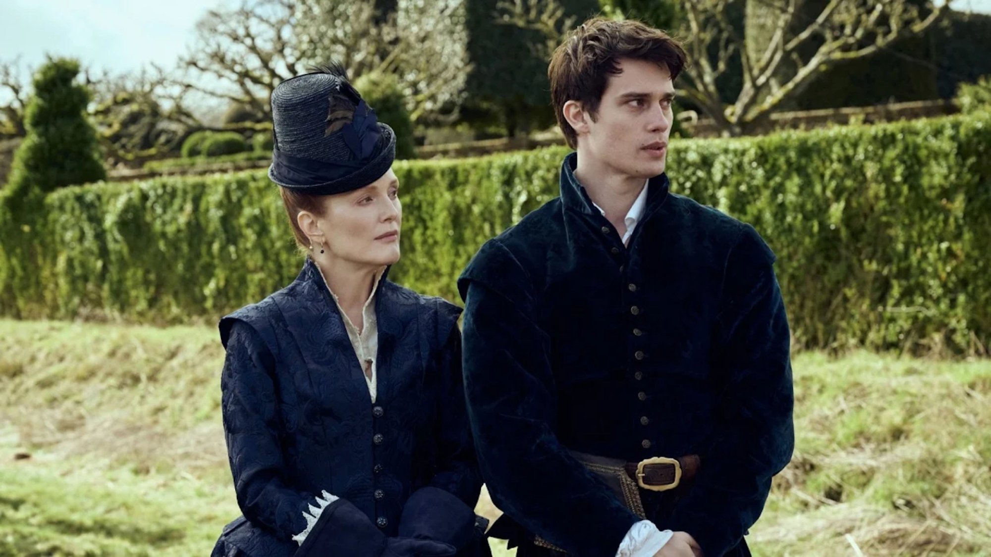 Julianne Moore and Nicholas Galitzine in "Mary & George."