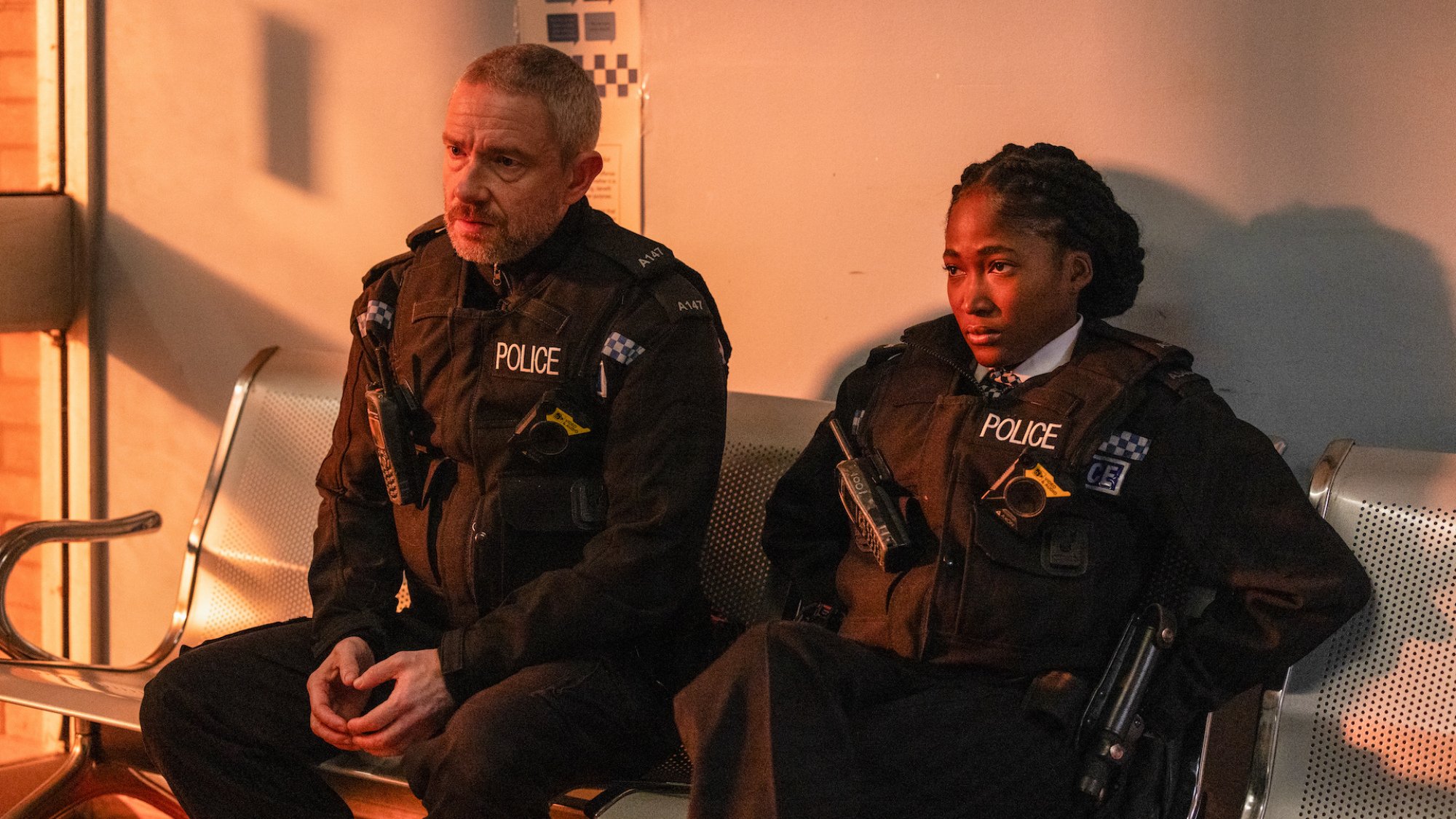 Martin Freeman and Adelayo Adedayo in "The Responder."