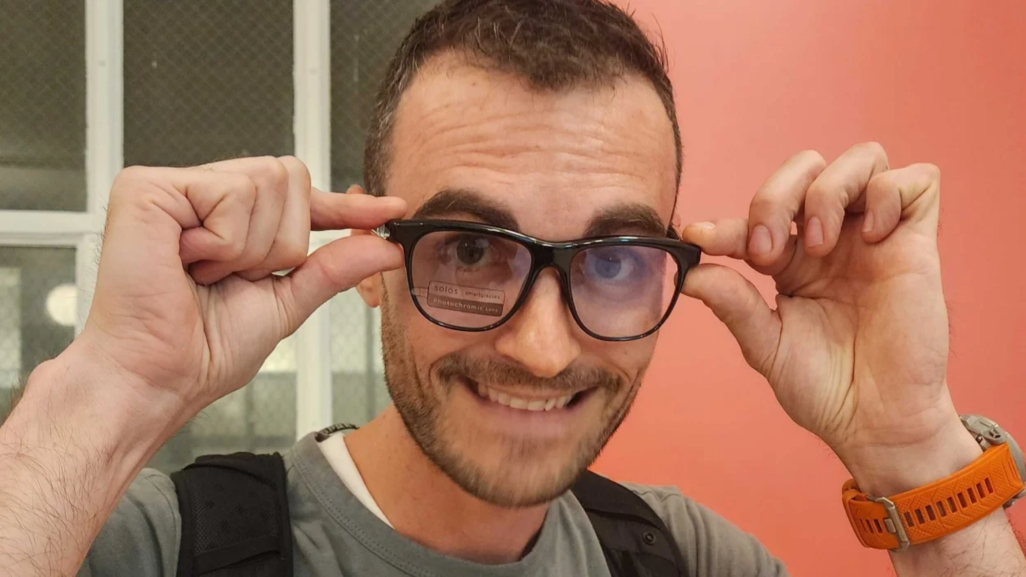 A person wearing smart glasses