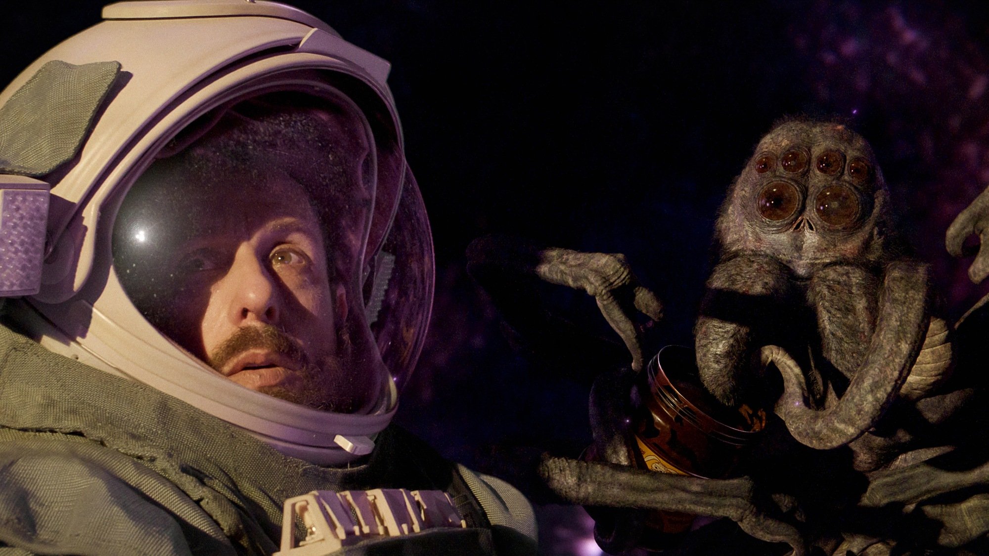 Adam Sandler and a giant spider voiced by Paul Dano star in "Spaceman."