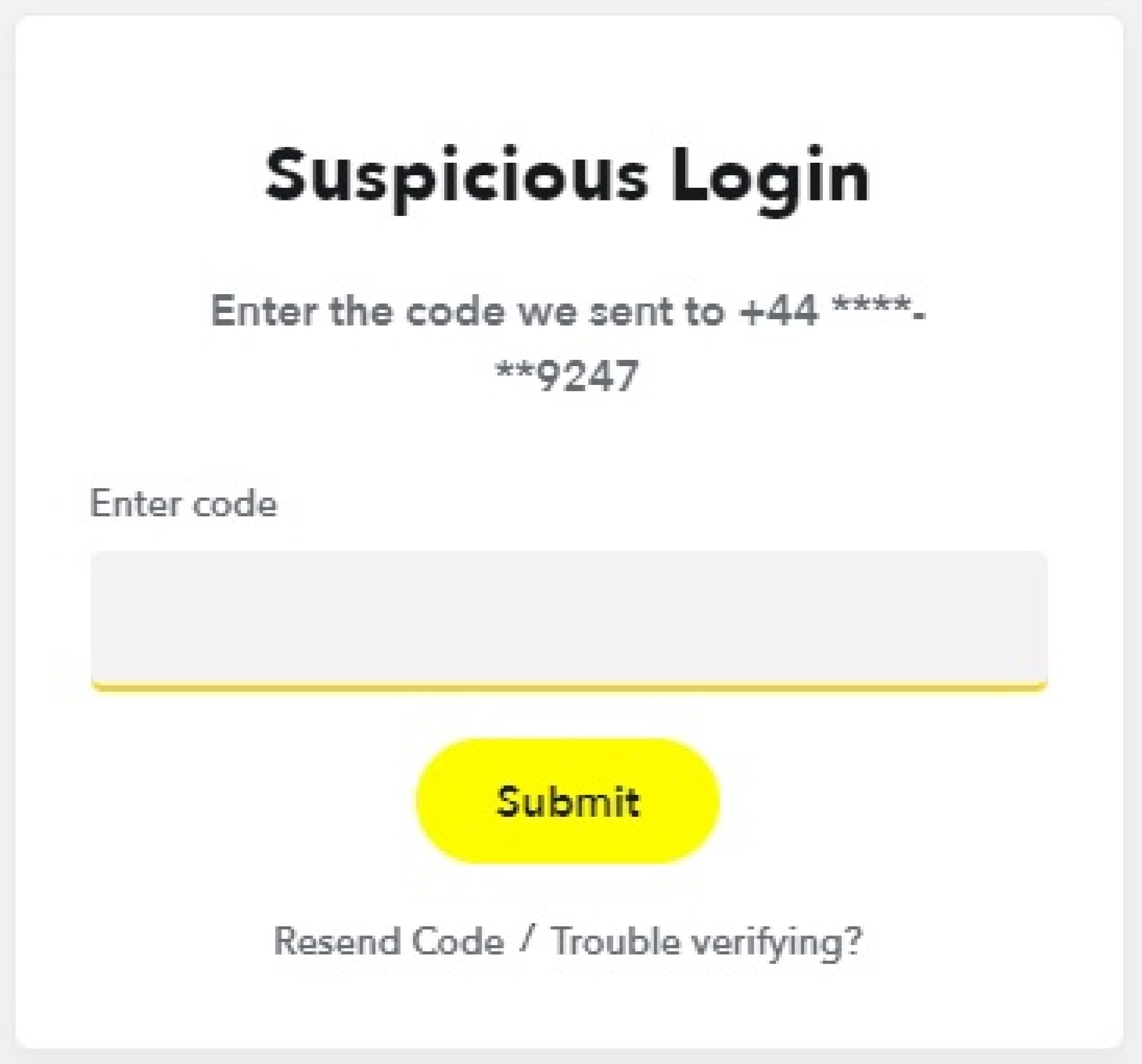 The "Suspicious Login" page.