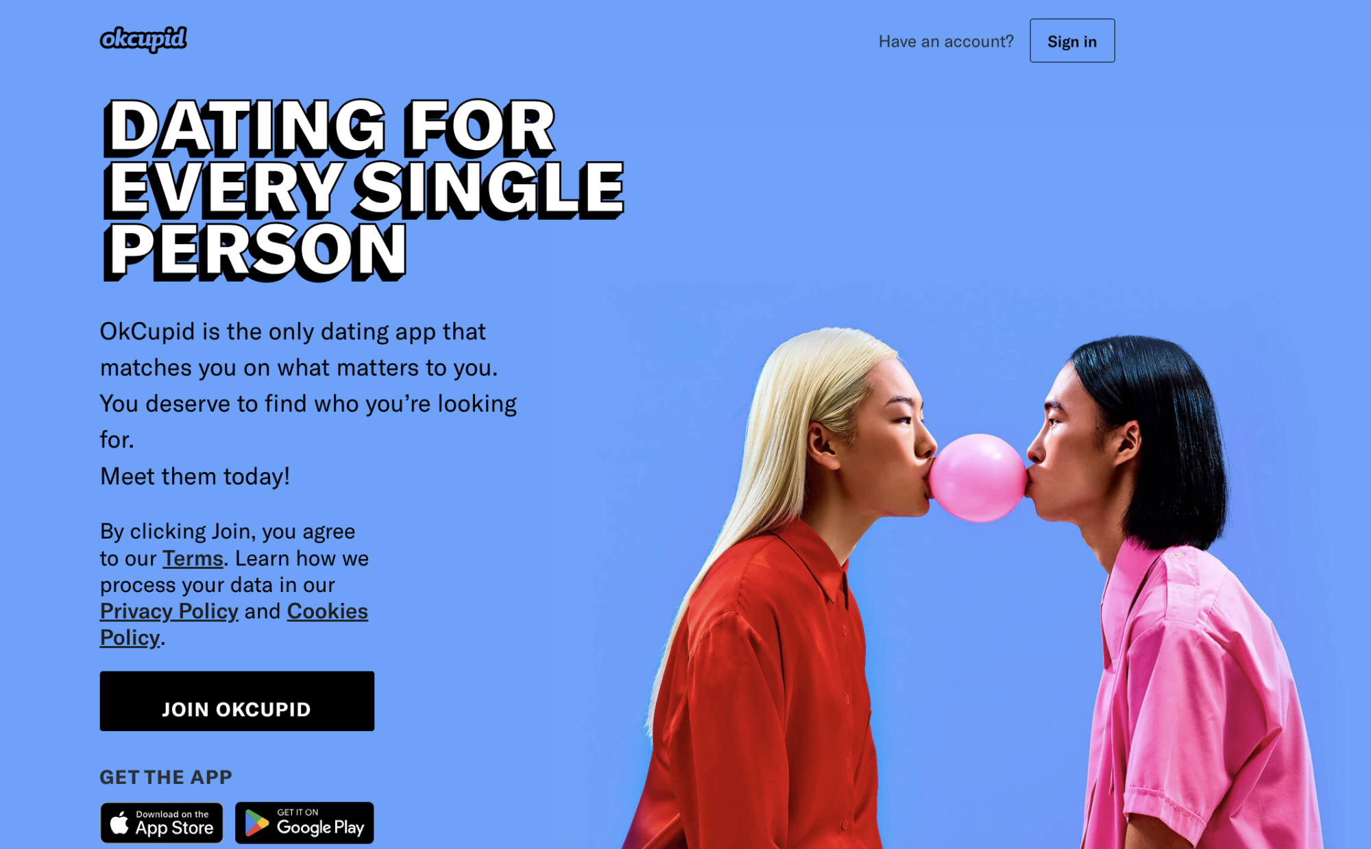 OkCupid homepage