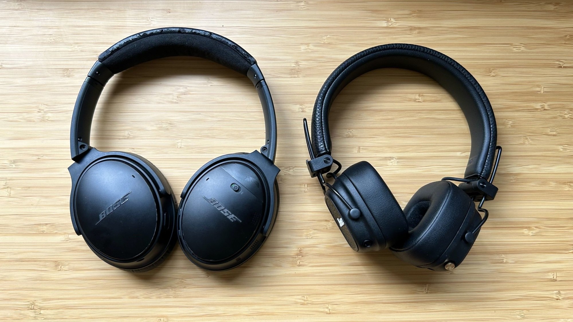 bose qc 35 ii headphones next to marshall major v headphones