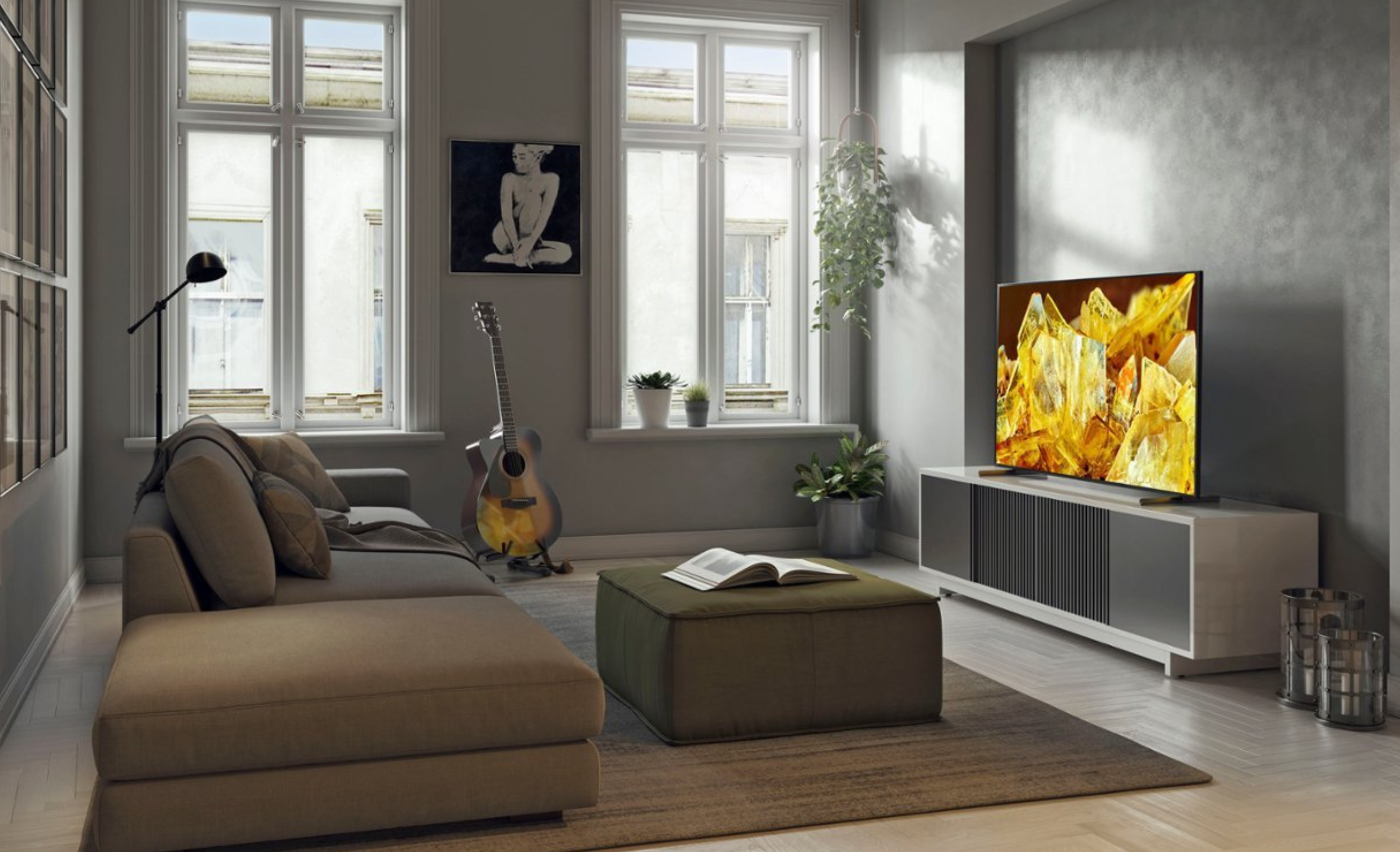 Sony TV in a gray living room