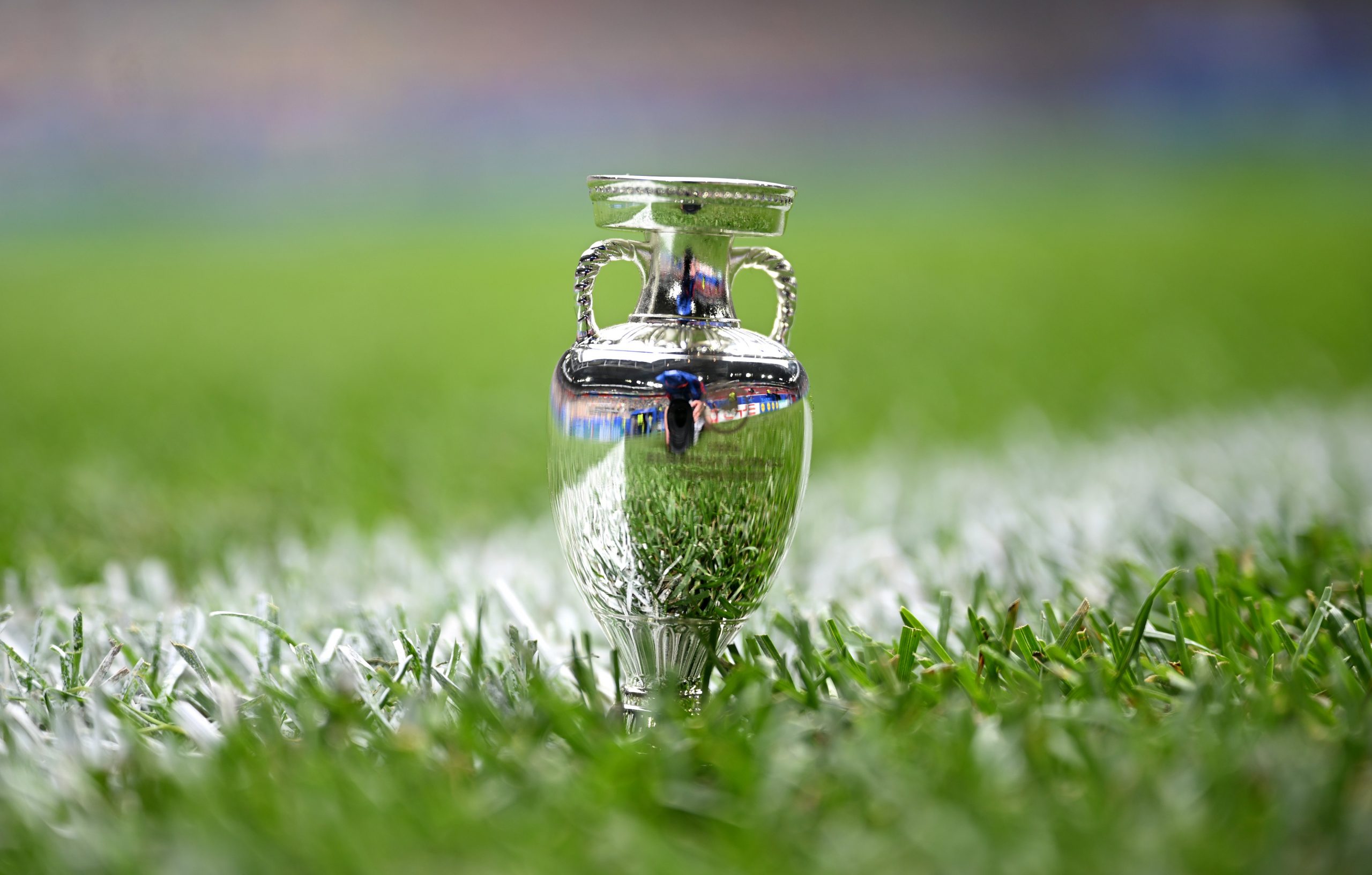 A detailed view of a replica UEFA EURO 2024 trophy