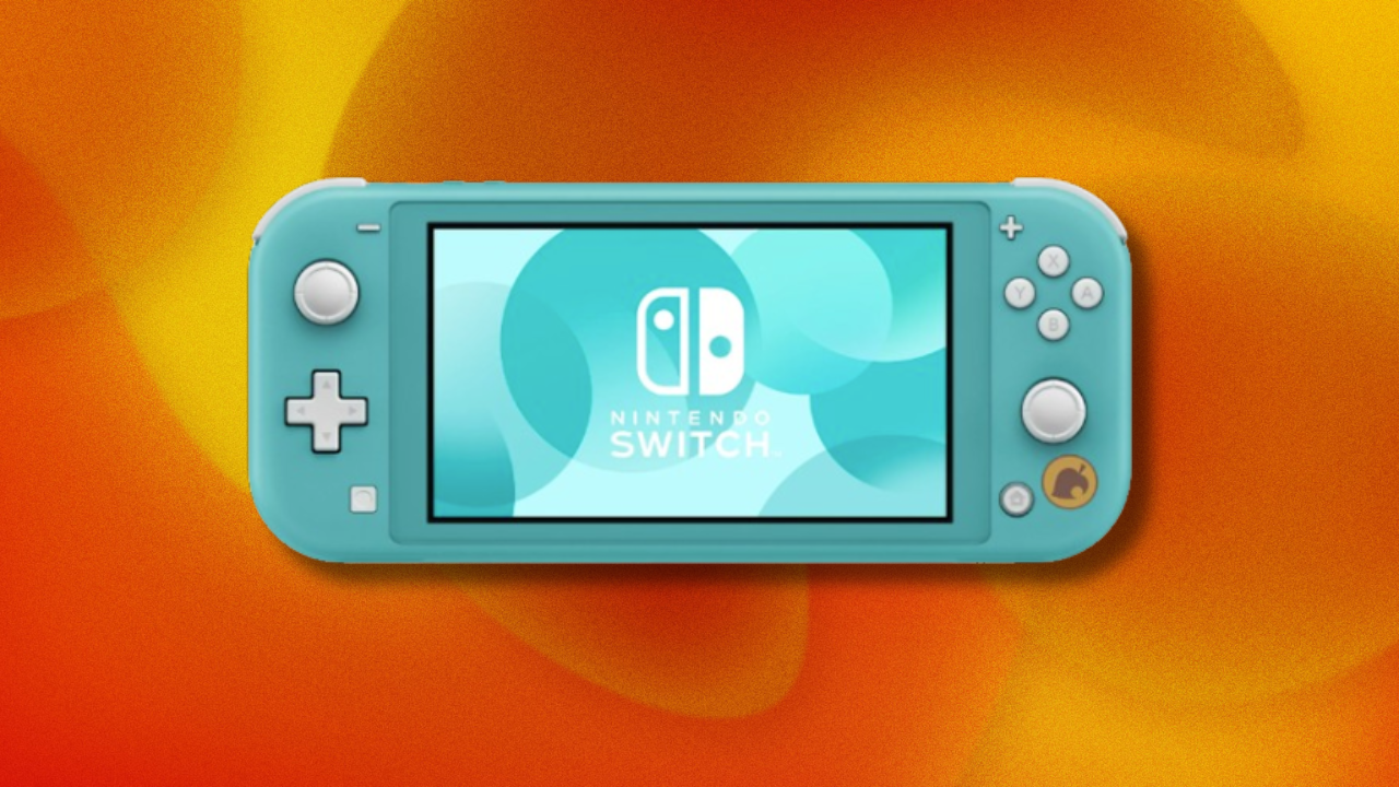 nintendo switch lite on orange background