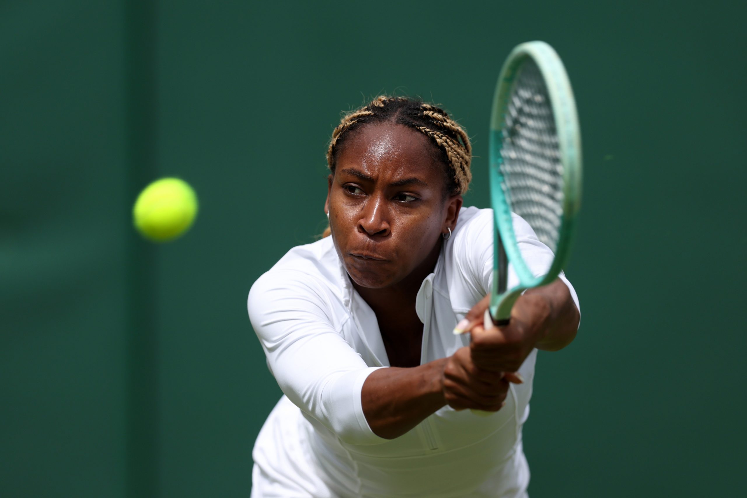 Coco Gauff of United States plays a backhand