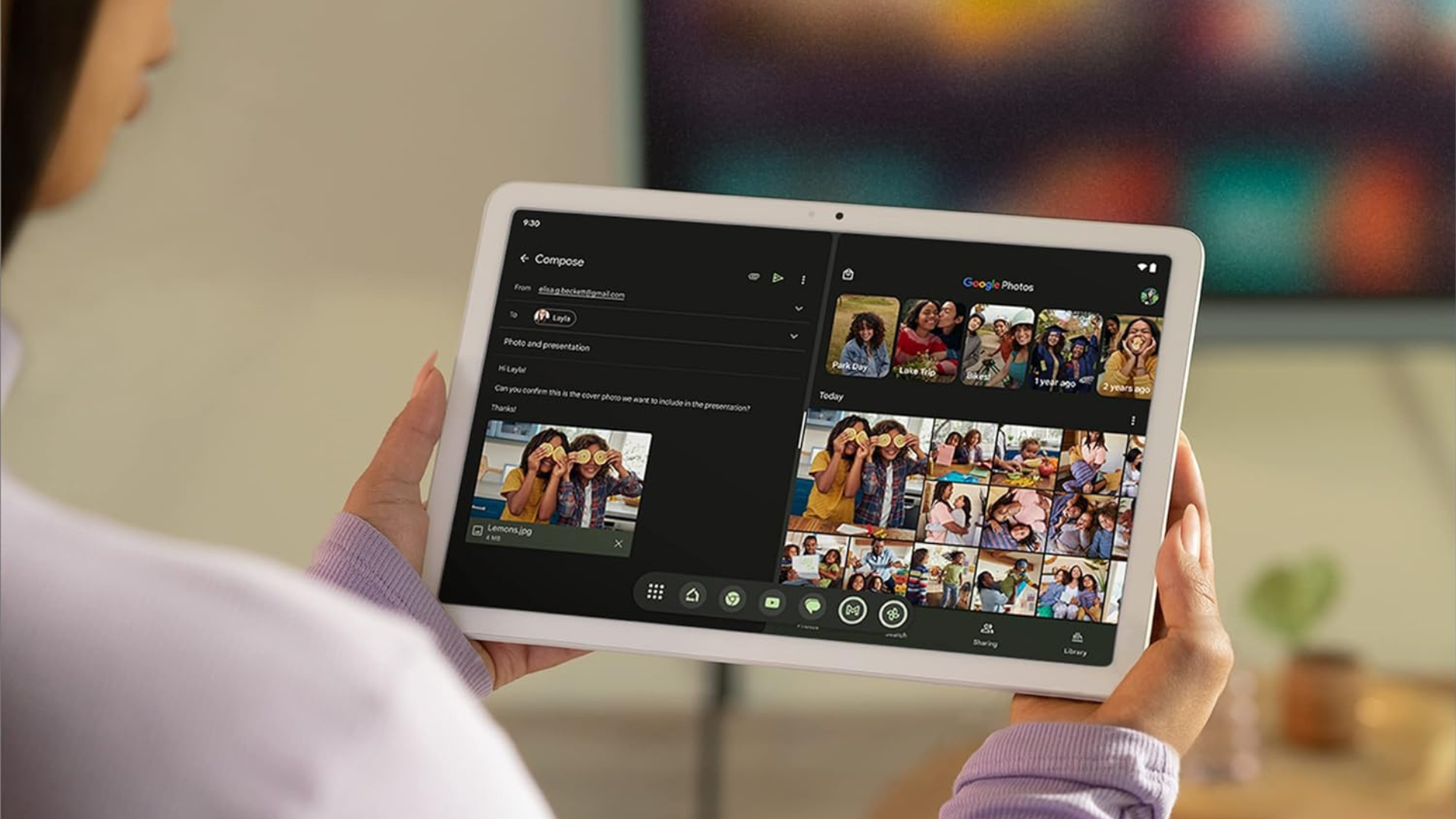 A person holding a Google Pixel tablet.