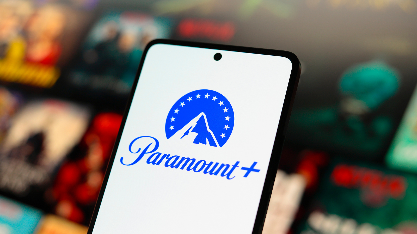 close up of phone with paramount+ logo