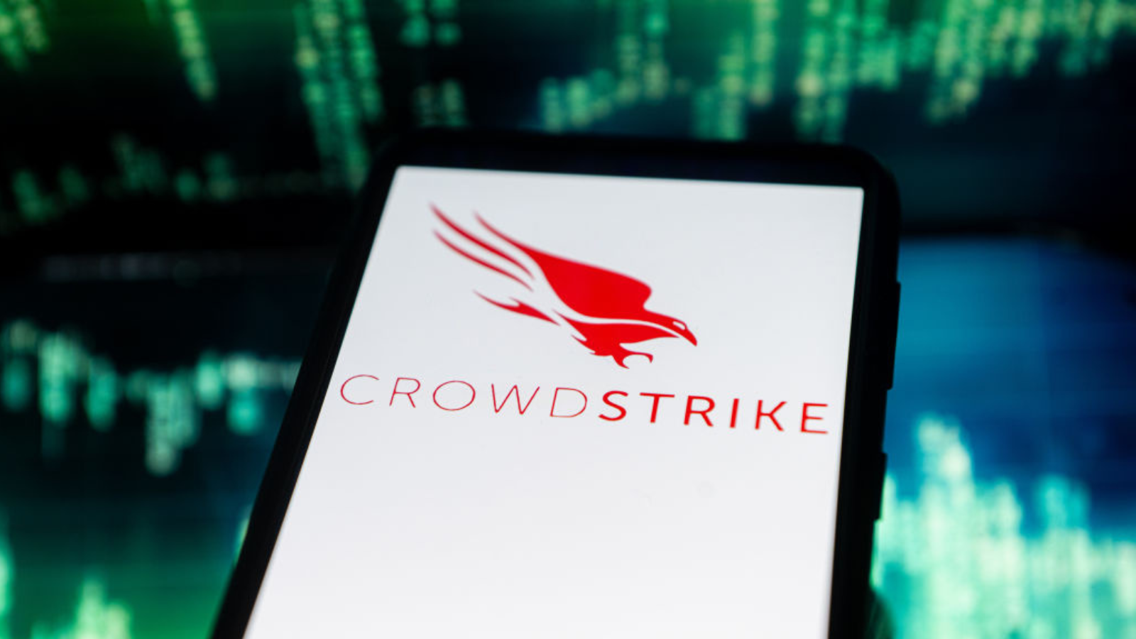 The CrowdStrike logo on a smartphone.