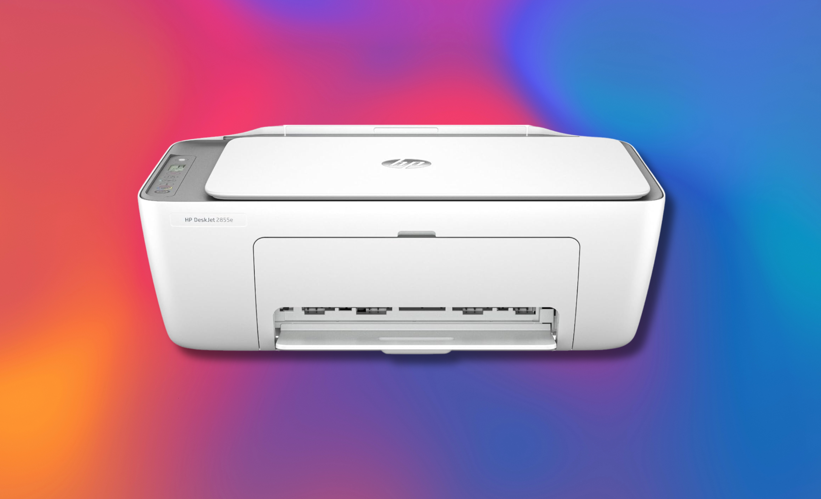 hp printer against a colorful background