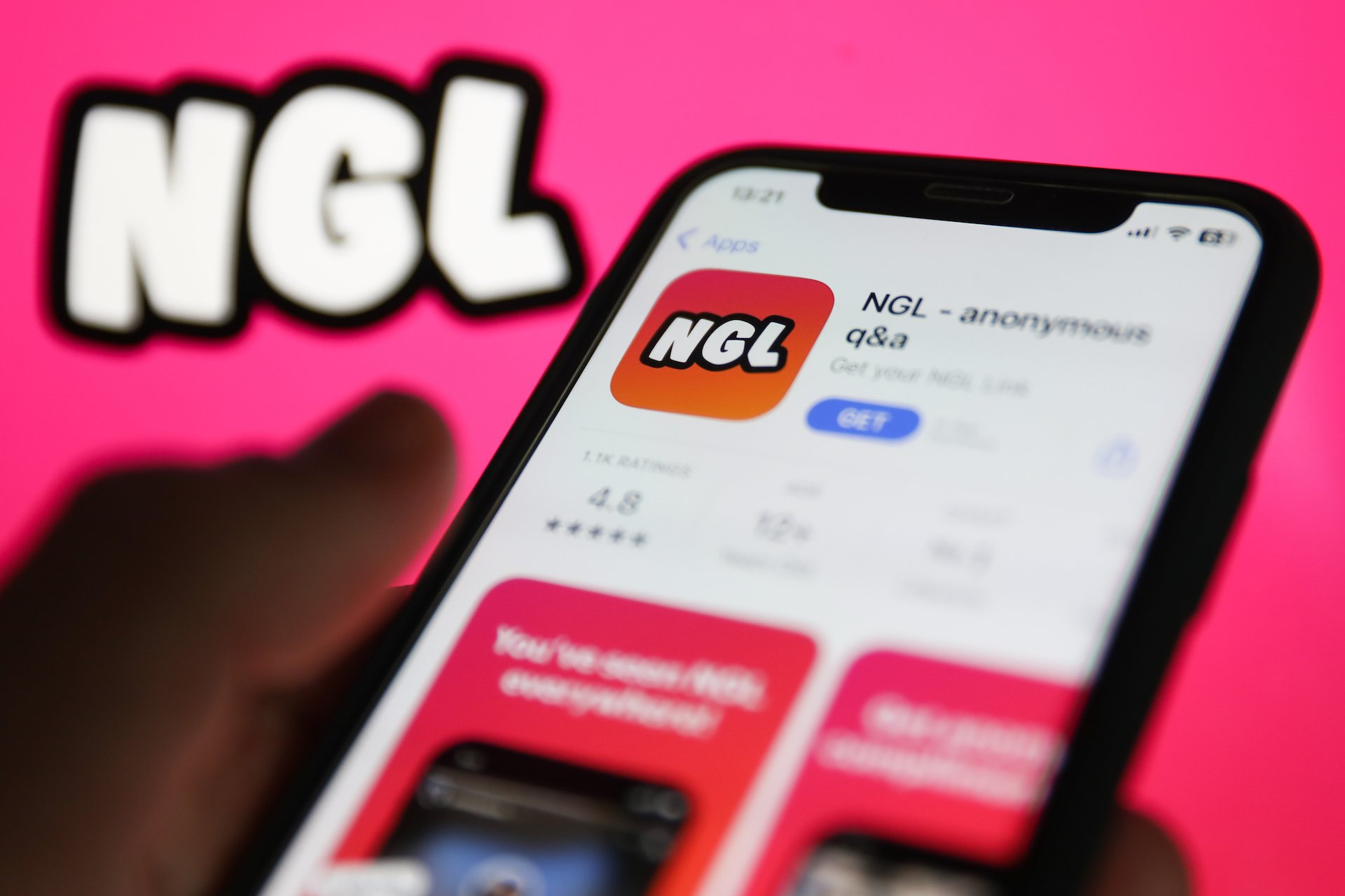 The NGL: ask me anything app logo in an app store.