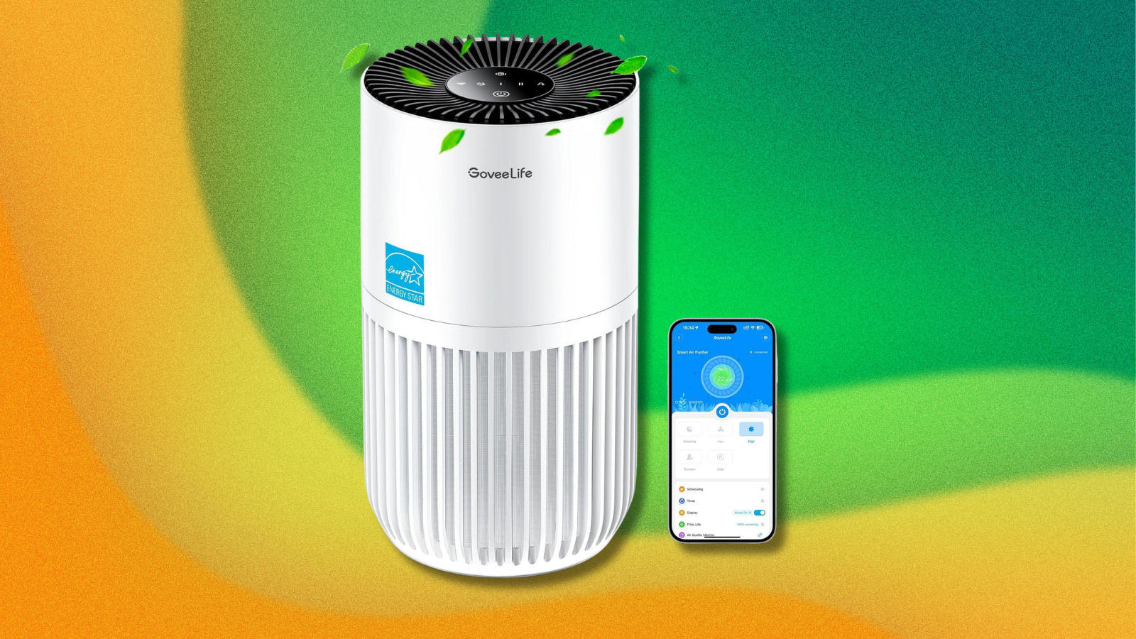 GoveeLife Mini Air Purifier on green and yellow background