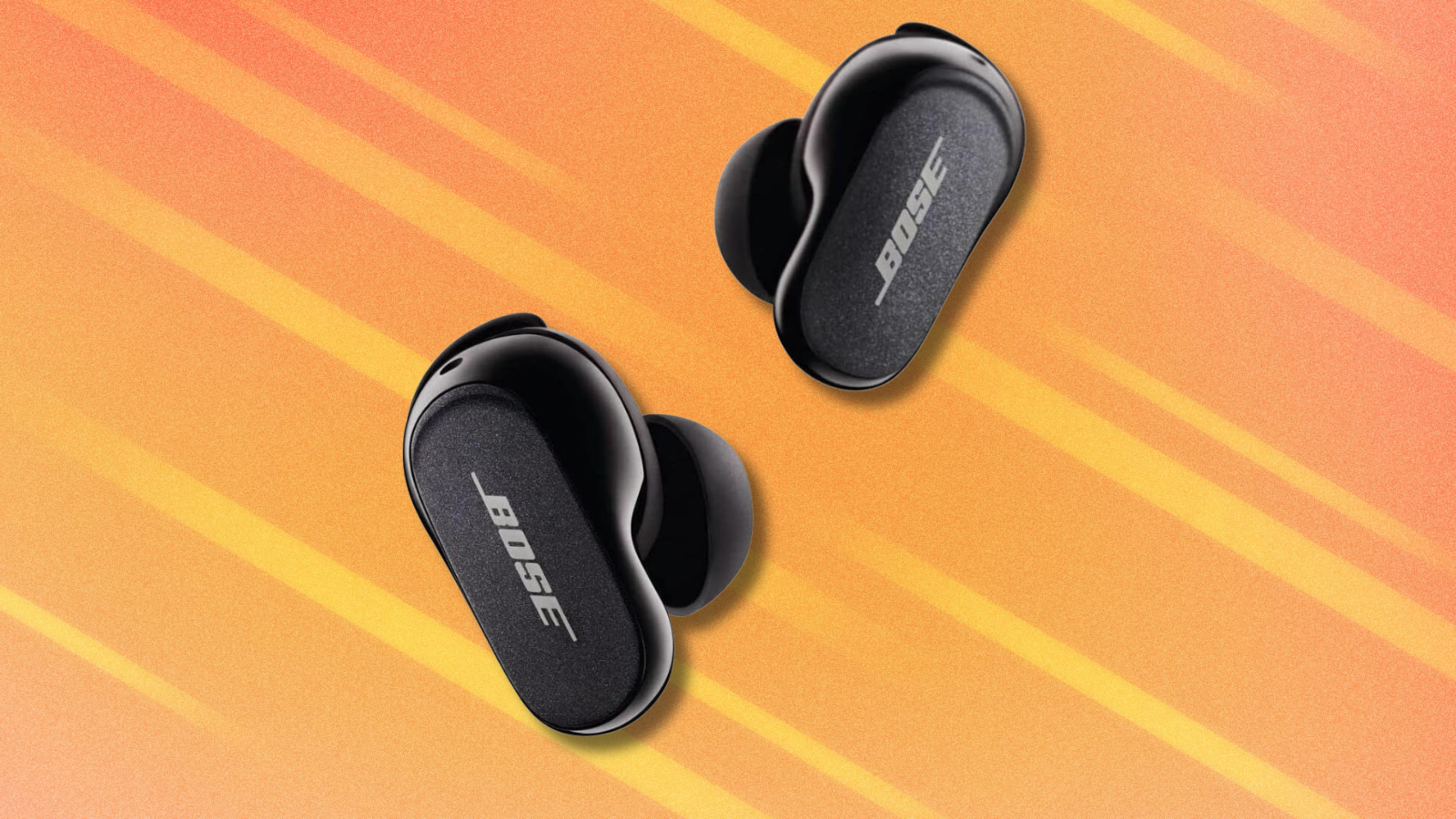 Bose QuietComfort Earbuds II on orange and white background