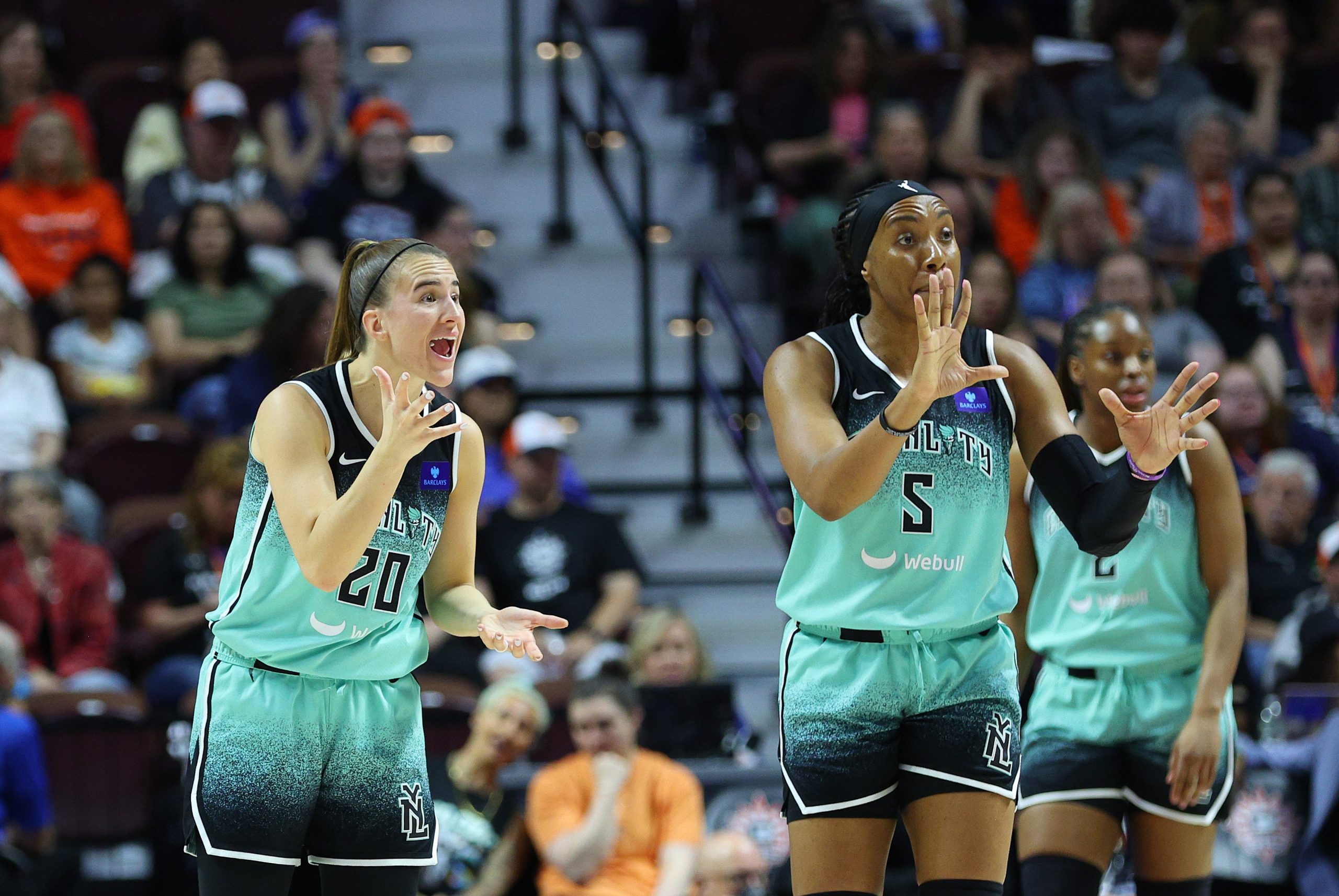 New York Liberty guard Sabrina Ionescu and New York Liberty forward Kayla Thornton