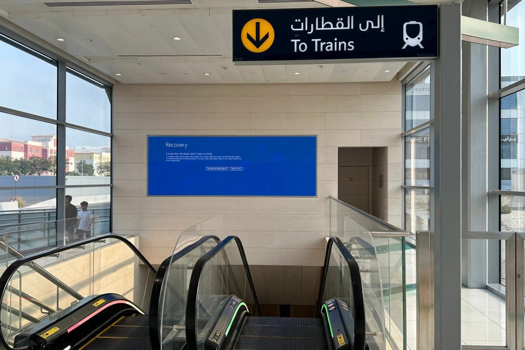 A blue screen of death in the Dubai subway system