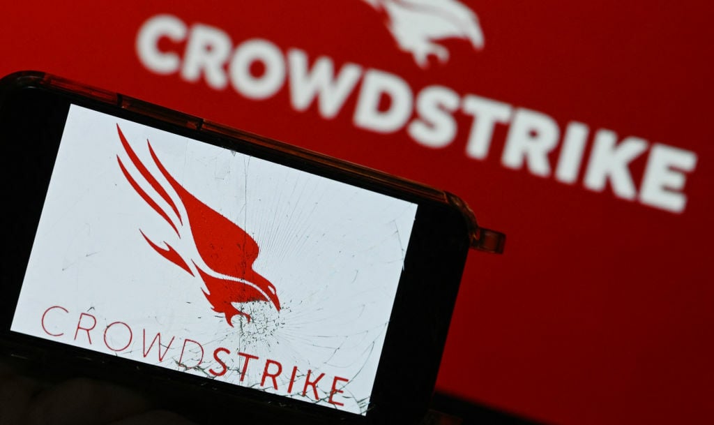 The logo of CrowdStrike, a cybersecurity technology company.