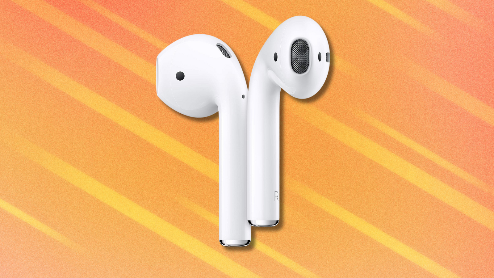 Apple AirPods on orange and white abstract background