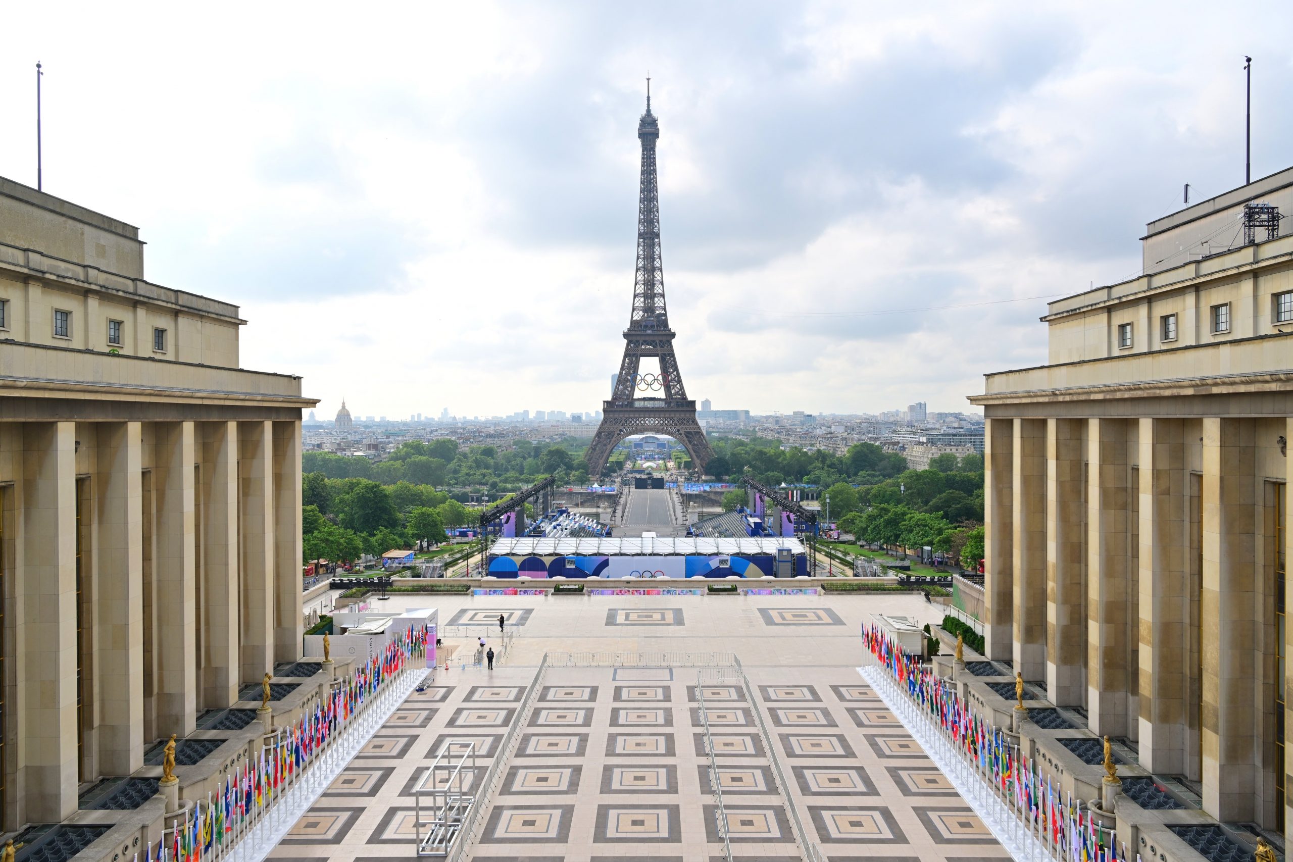 eiffel tower with set up for olympics