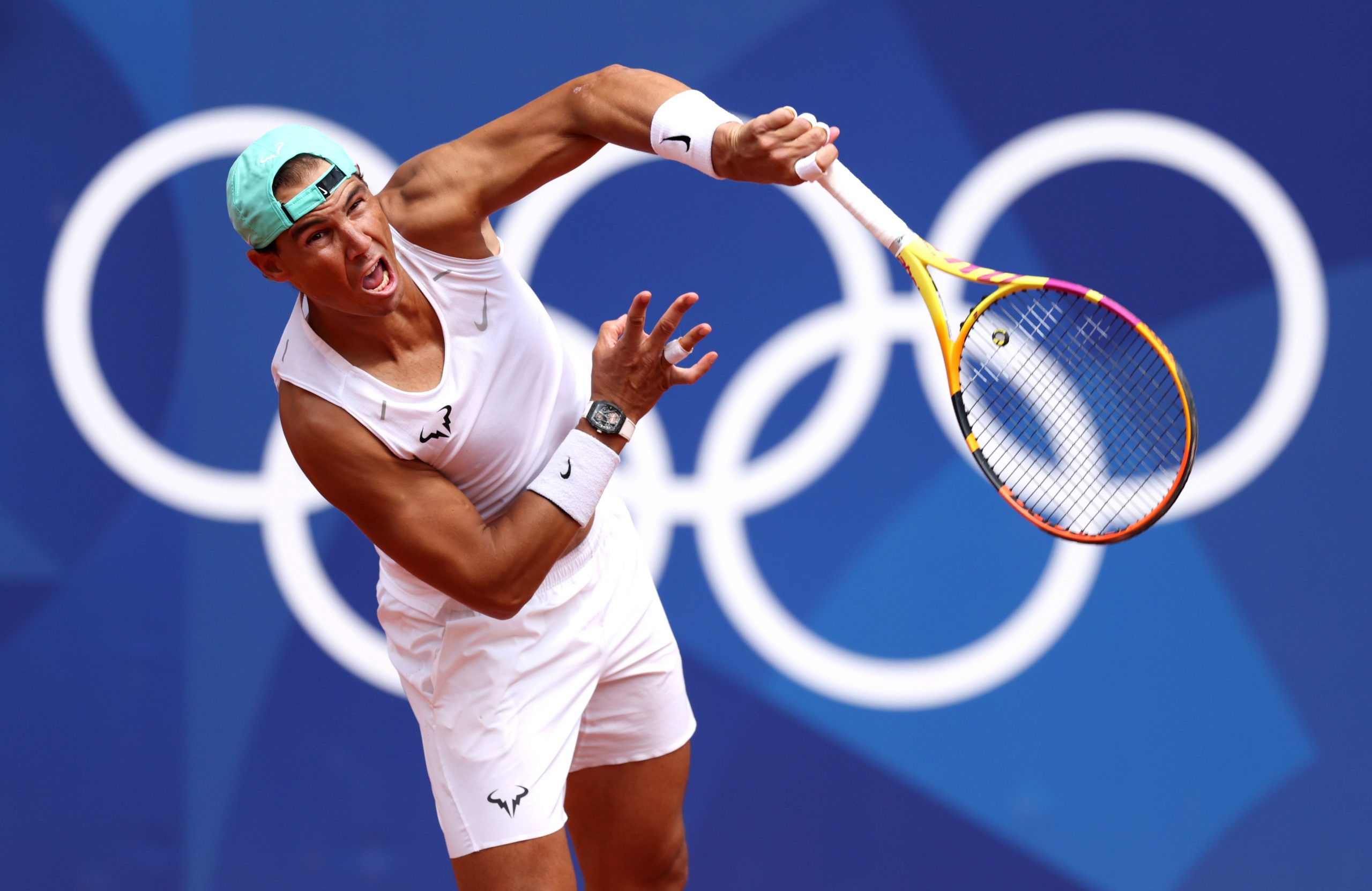 Nadal returns the ball at the Paris 2024 training day