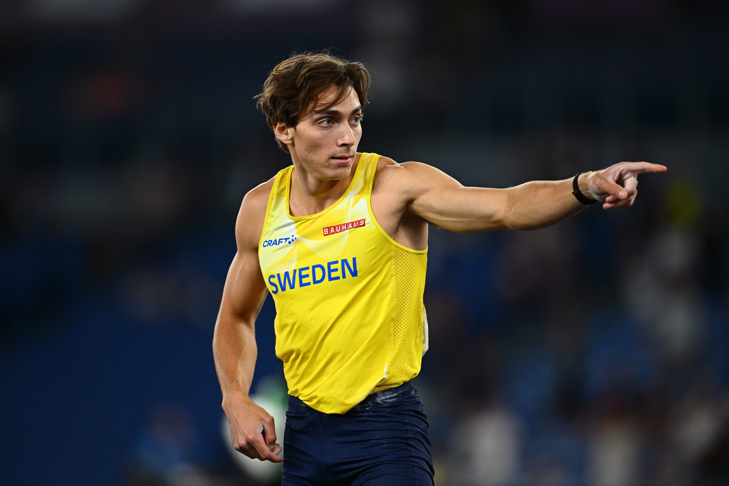 Armand Duplantis of Team Sweden reacts