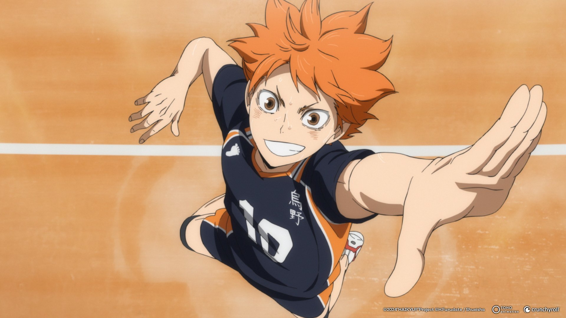 A still of Shoyo Hinata from the HAIKYU!! THE DUMPSTER BATTLE movie.