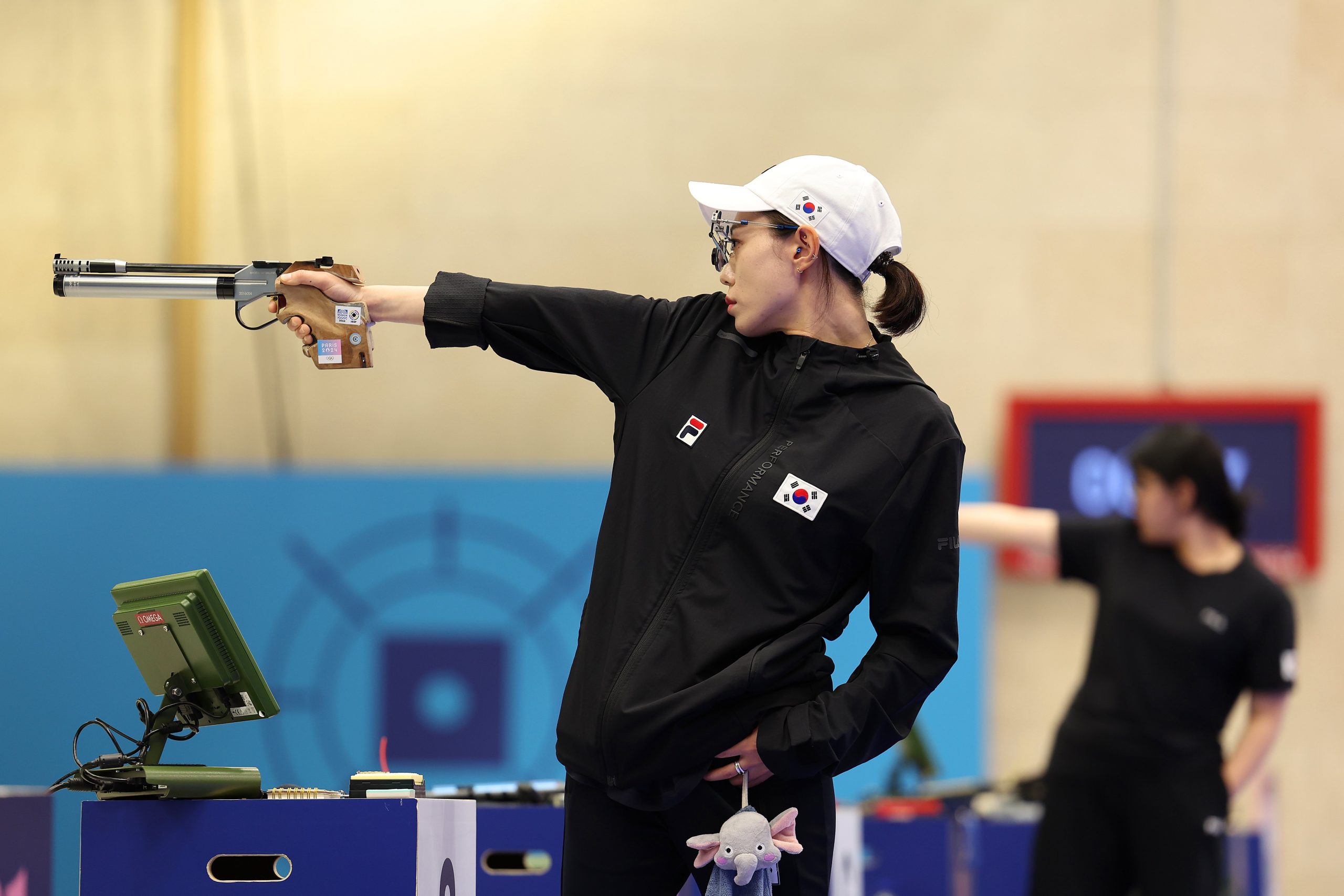 Kim Yeji of Team Republic of Korea shoots during the Women's 10m Air Pistol Final on day two of the Olympic Games Paris 2024 at Chateauroux Shooting Centre on July 28, 2024 in Chateauroux, France.