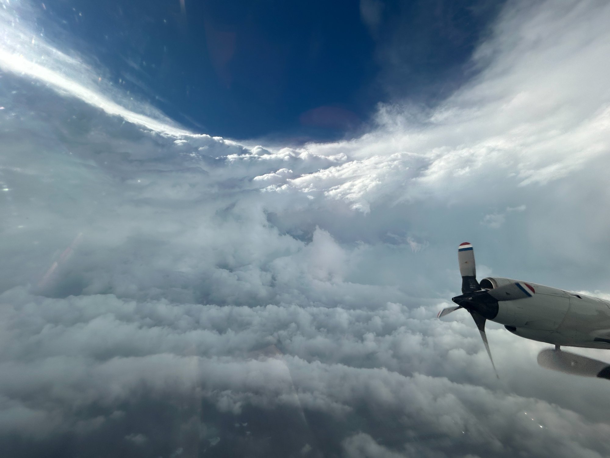 A NOAA hurricane hunter craft flies through the eye of Hurricane Beryl on July 2, 2024.