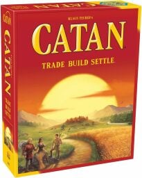 The red Catan box with a trail on the front.